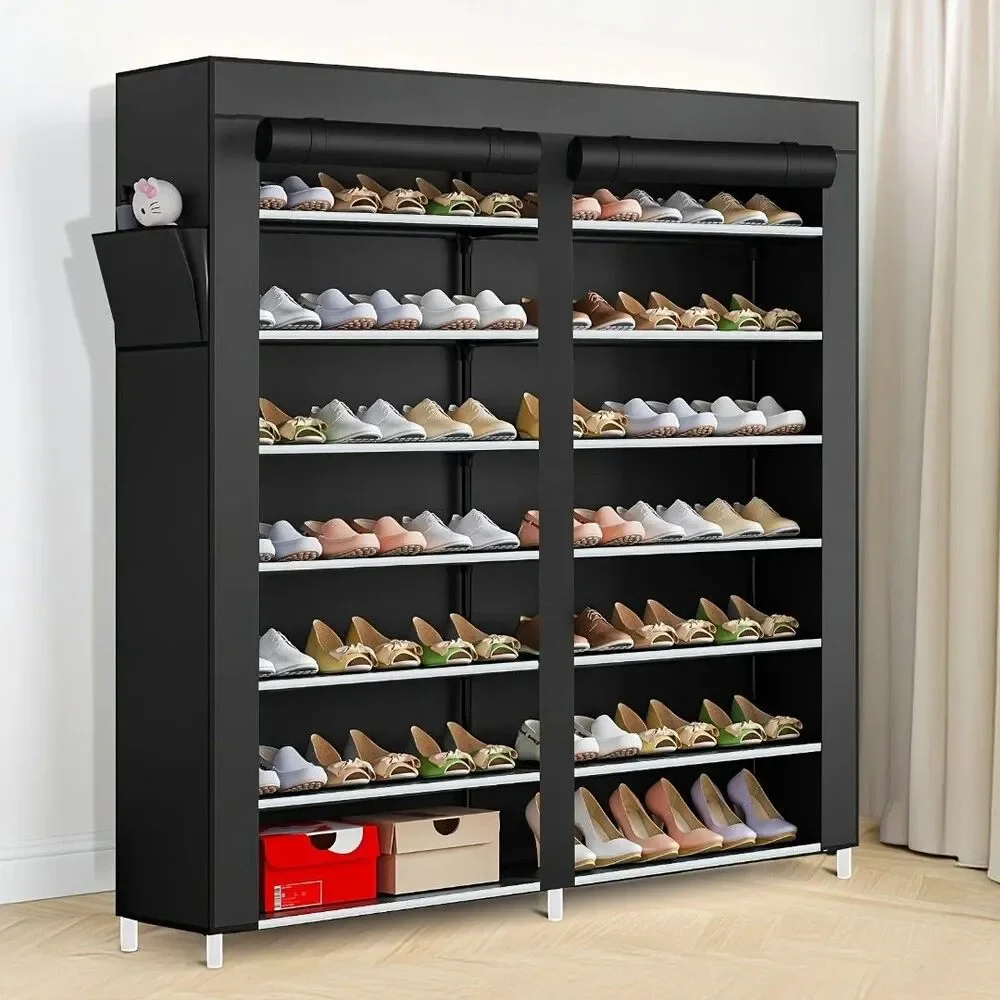 6-layer Double Row Shoe Rack with Dust Cover, Easy To Assemble and Store Shoes